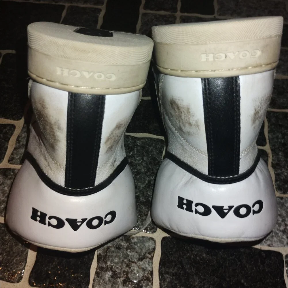 COACH Distressed Leather High-Top Sneakers Size 8.5 - Picture 2 of 3